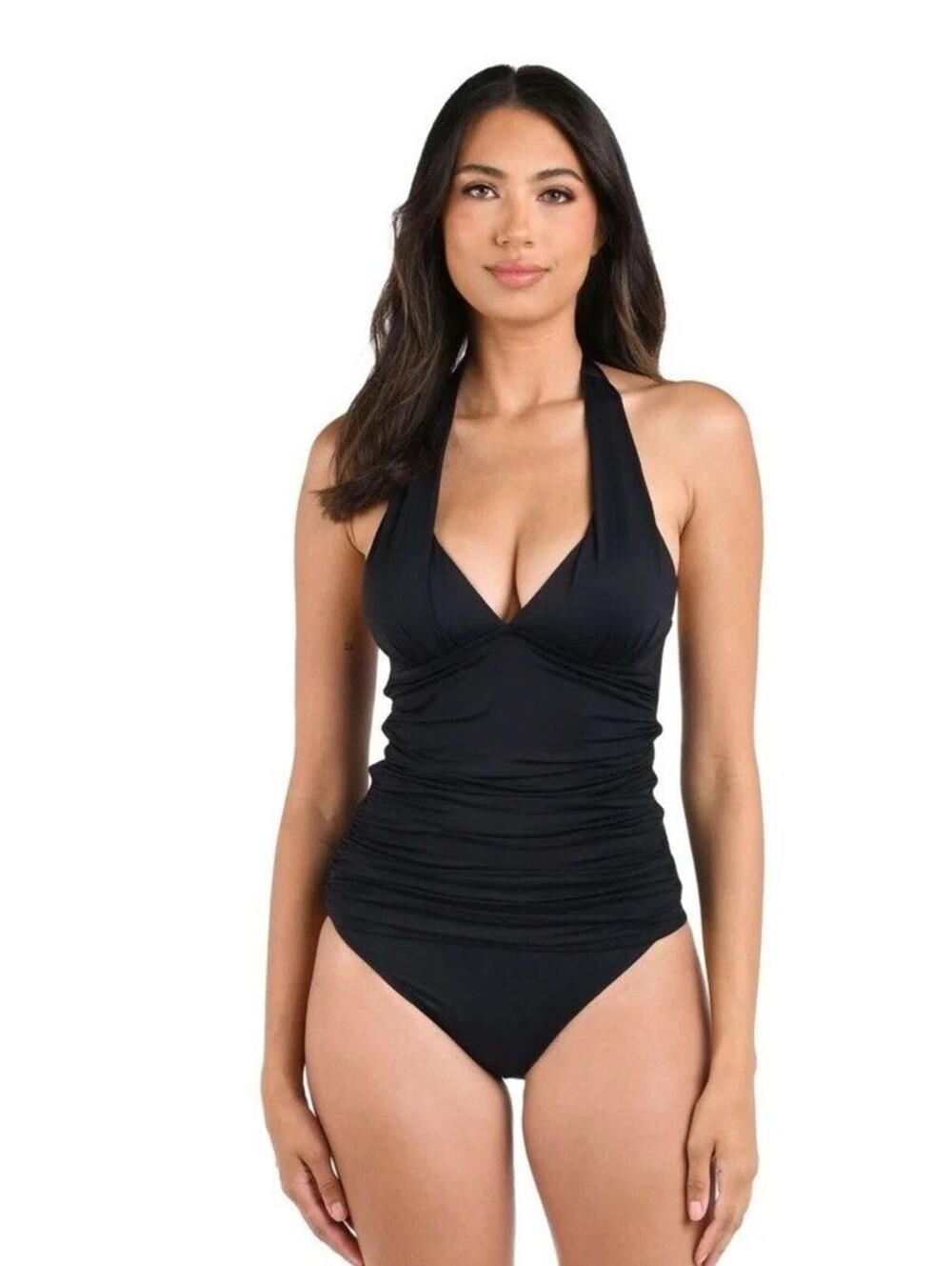 New La Blanca Women’s Island Goddess Halter Black Tankini Top Size 10